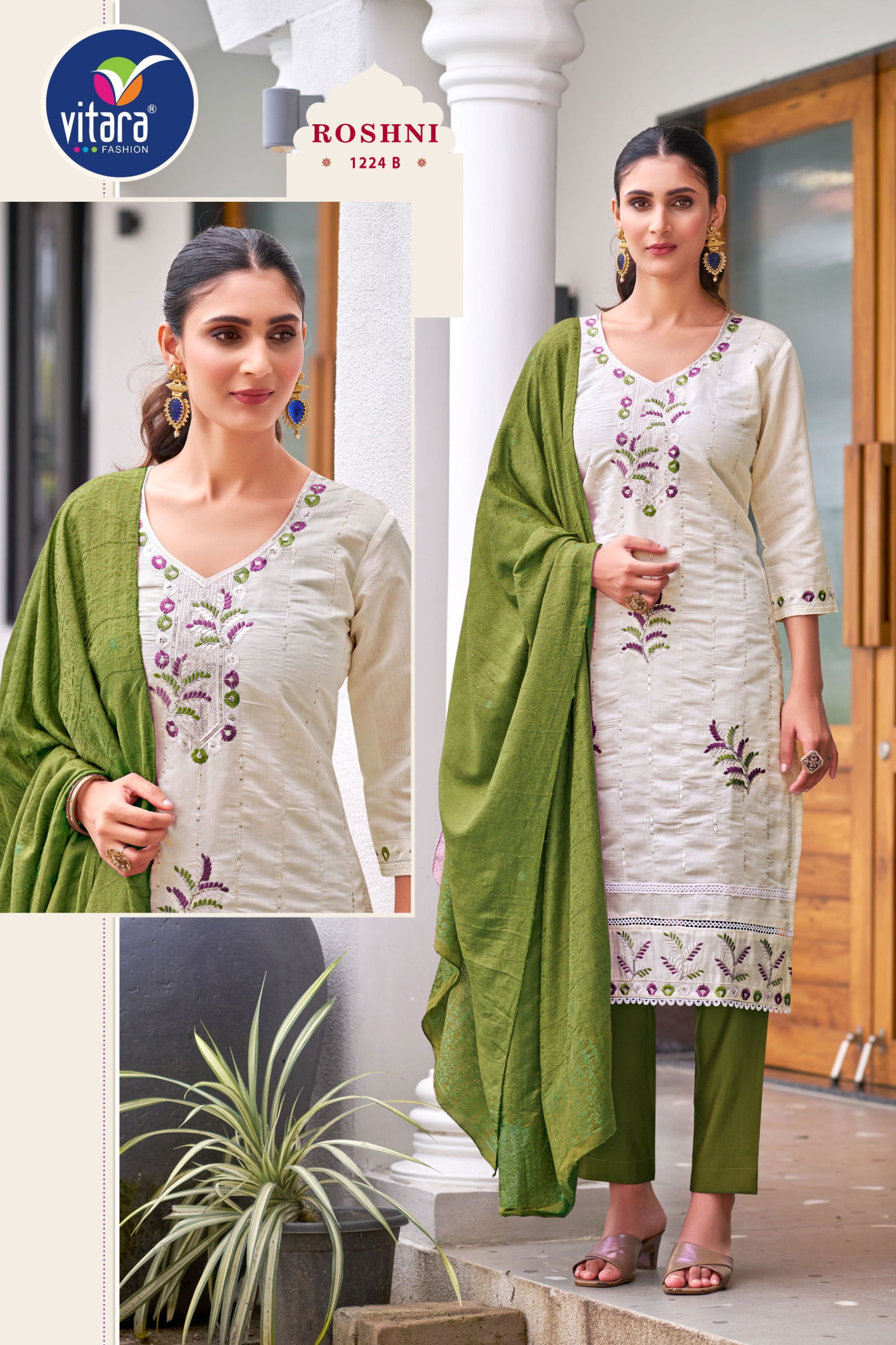 Roshni By Vitara Roman Silk Embroidery Kurti With Bottom Dupatta Wholesale Price In Surat
